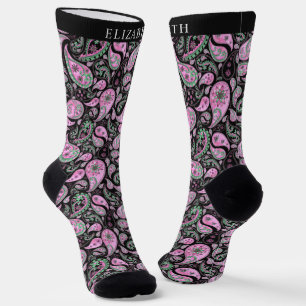 Zwart en roze witte Paisley patroon Sokken