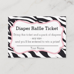 Zwart en Roze Zebra Luier Raffle Ticket Informatiekaartje