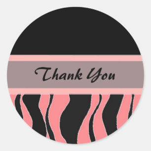Zwart en roze zebraprint bedankt ronde sticker