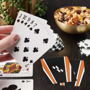 Zwart en Sinaasappel Art Deco Design Monogrammed Pokerkaarten