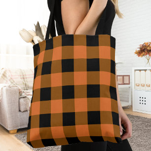 Zwart en Sinaasappel Buffalo Plaid Herfst Herfst Draagtas