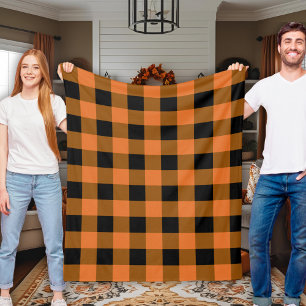 Zwart en Sinaasappel Buffalo Plaid Herfst Herfst Fleece Deken