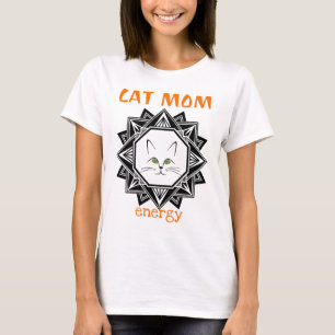 Zwart en Sinaasappel geometrische Cat Mom T-shirt