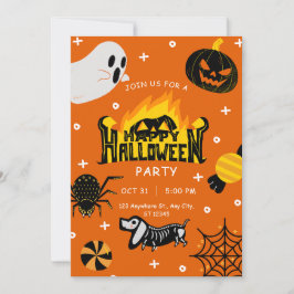 Zwart en Sinaasappel Speelse Illustratieve Hallowe Kaart