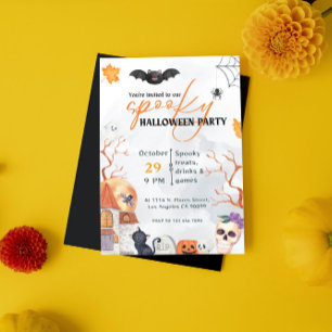 Zwart en sinaasappel Spooky Halloween Party Invita Kaart