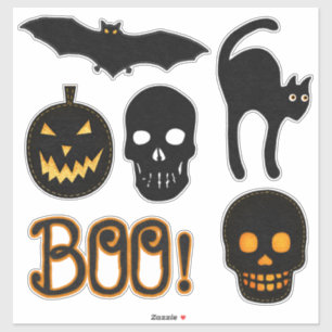 Zwart en Sinaasappel Spooky Leuke Halloween Felt L Sticker