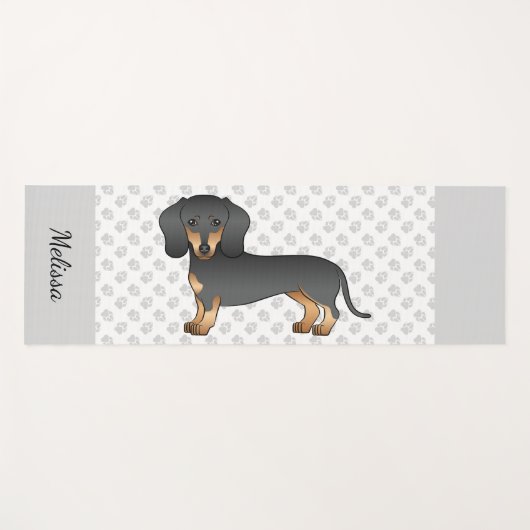 Zwart en smaakvol tapijt Dachshund Dog & Name Yogamat (Voorkant (horizontaal))