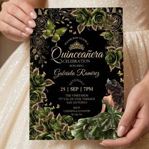 Zwart en smaragdgroen Quinceañera gouden tiara Kaart