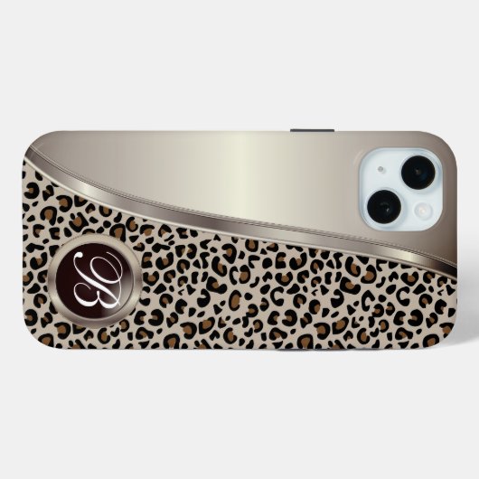 Zwart en Tan Bruin Luipaard Print | Monogram Case-Mate iPhone Case (Achterkant (horizontaal))