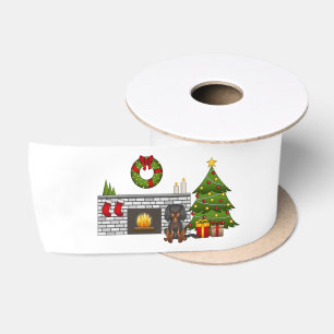 Zwart-en-tan Cavalier in een Festieve Kerst Kamer Lint
