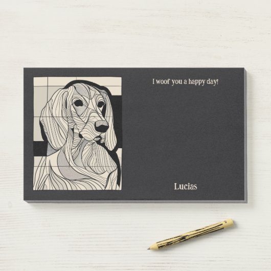 Zwart en Tan Coonhound Abstracte Art Hondennaam Post-it® Notes (Op bureau)