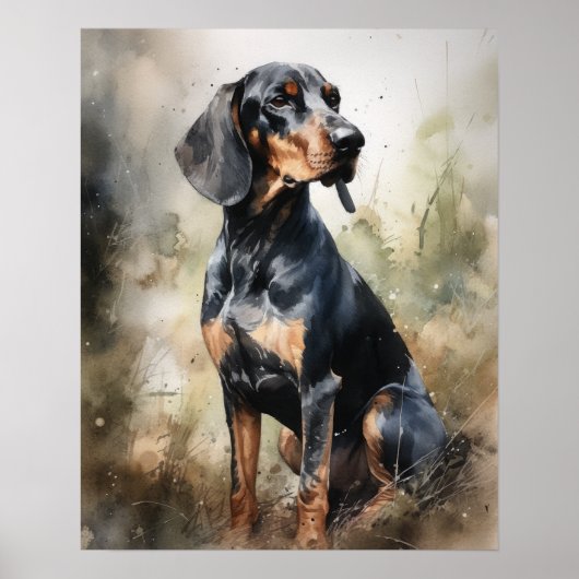 Zwart en Tan Coonhound Dog Art Print Poster (Voorkant)