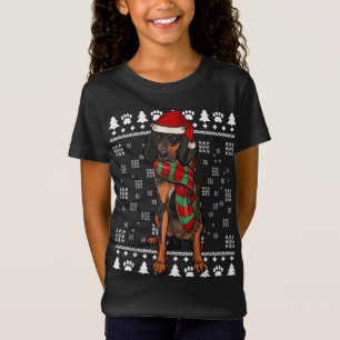 Zwart en Tan Coonhound Hond Santa Hoed Xmas Lelijk T-shirt