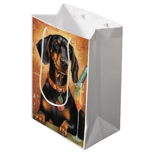 Zwart en Tan Coonhound Nieuwjaar Medium Cadeauzakje (Voorkant Gekanteld)