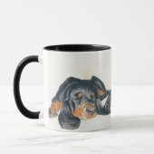 Zwart en Tan Coonhound Puppies Mok (Links)