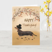 Zwart en Tan Dachshund Grappig Pet Thanksgiving Kaart (Gele Bloem)