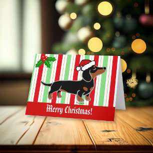 Zwart en Tan Dachshund Kerst Poseren Feestdagen Kaart
