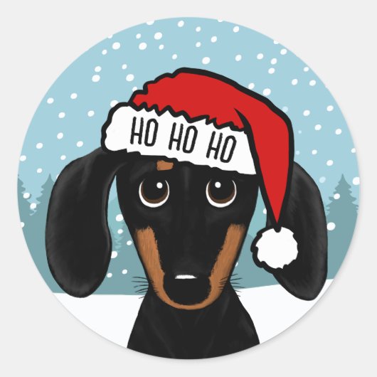 Zwart en Tan Dachshund Santa Leuke Hond Custom Ronde Sticker (Voorkant)