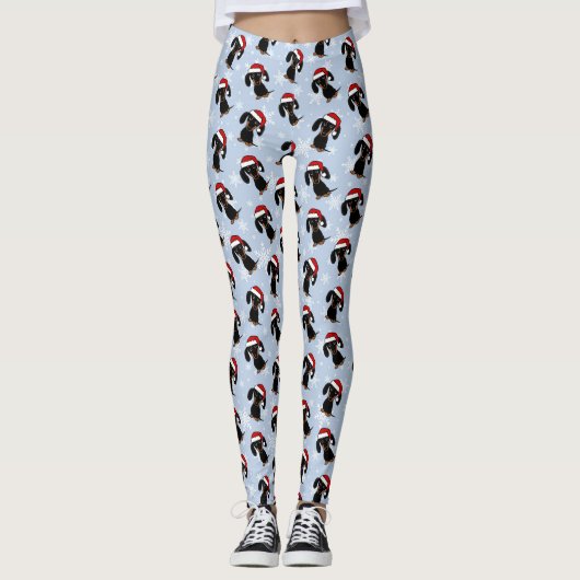Zwart en Tan Dachshund Schattigee Kersthondenvakan Leggings (Voorkant)