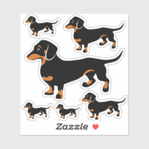 Zwart en Tan Dachshund Stickers 6 verschillende ma