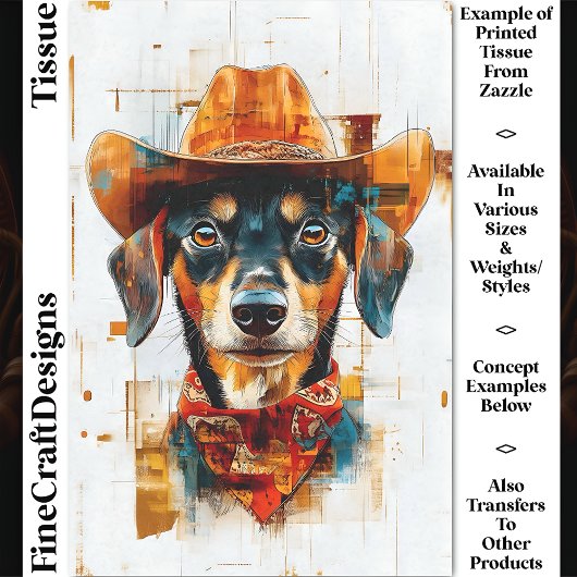 Zwart en Tan Dog, Cowboy Pet DE1 Decoupage Tissuepapier