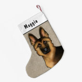 Zwart en Tan Duits Herder Hoofd en aangepaste naam Kleine Kerstsok (Achterkant (Hangend))