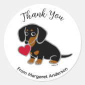 Zwart en Tan Glad Haired Dachshund Dank U Ronde Sticker (Voorkant)
