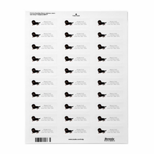 Zwart en Tan Lang Haired Dachshund 1 Etiket (Full Sheet)