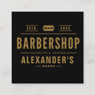 Zwart en Tan Modern Barbershop Vierkante Visitekaartje