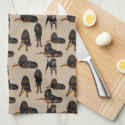 Zwart en Tan op Tan Theedoek (Quarter Fold)