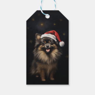 zwart en Tan Pomeranian Kerstmis Cadeaulabel