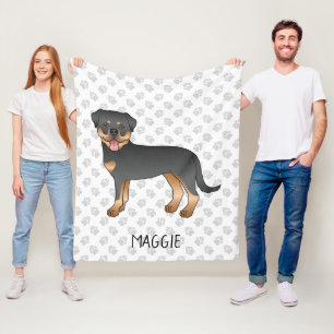 Zwart-en-tan-rottweiler Schattige Cartoon-hond en Fleece Deken