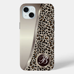 Zwart en tand bruin papier   Monogram iPhone 15 Mini Hoesje