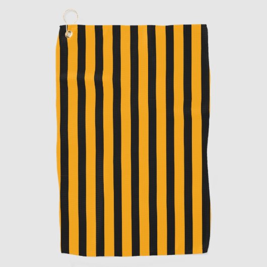 Zwart en Tangerine Classic Gestreept Golfhanddoek (Voorkant)