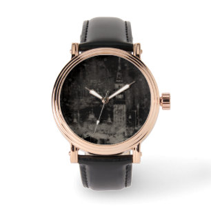 Zwart en Taupe Noodlijdende Skyline Venetië Italië Horloge