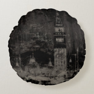 Zwart en Taupe Noodlijdende Skyline Venetië Italië Rond Kussen