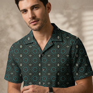 Zwart en Teal Geometrisch Boho Bloemmotief Mandala Stof