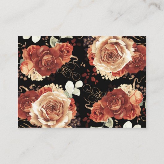 Zwart en Terracotta Bloemen Bruiloft Website Visitekaartje (Achterkant)