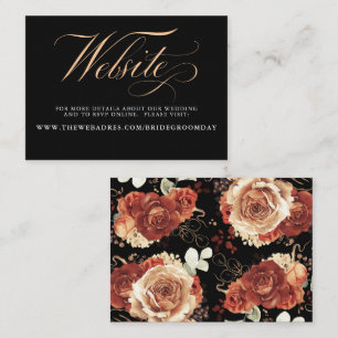 Zwart en Terracotta Bloemen Bruiloft Website Visitekaartje