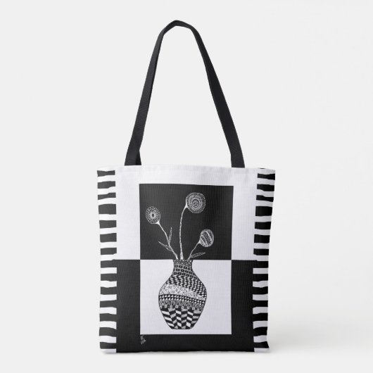 Zwart en terwijl Bloemen in een Vase-Canvas tas (Achterkant)