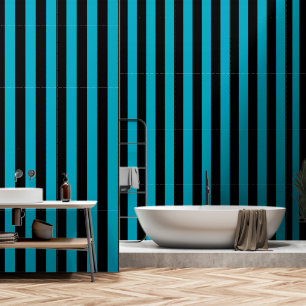 Zwart en turquoise blauw ultra brede 4 inch streep behang