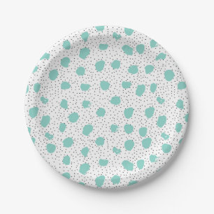 Zwart en Turquoise Brush Stippen Abstract Patroon Papieren Bordje