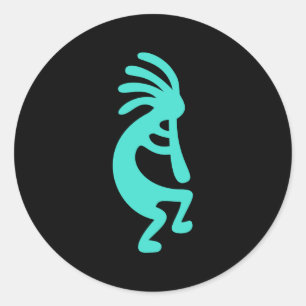 Zwart en Turquoise Kokopelli Ronde Sticker
