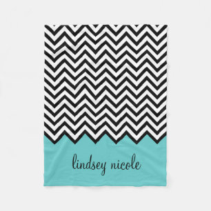 Zwart en Turquoise Modern Chevron Custom Monogram Fleece Deken