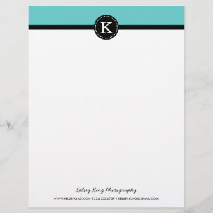 Zwart en Turquoise Modern Custom Monogram Custom Briefhoofd