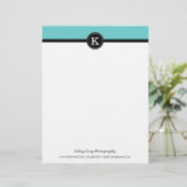Zwart en Turquoise Modern Custom Monogram Custom Briefhoofd (Staand voorkant)