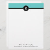Zwart en Turquoise Modern Custom Monogram Custom Briefhoofd (Voorkant / Achterkant)