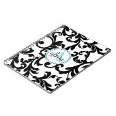 Zwart en Turquoise Monogrammed Damask Print Notitieboek (Linkerzijde)