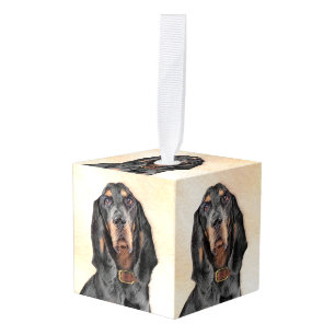 Zwart en twitschilderij - Oorspronkelijke hondenku Kubus Ornament