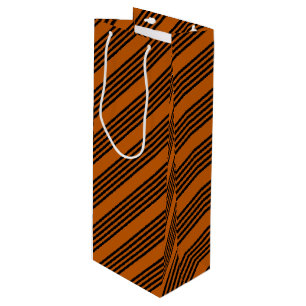 Zwart en verbrand oranje vijf strips wijn cadeautas